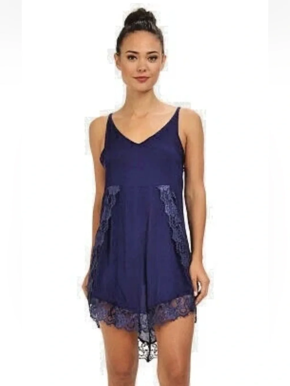 Free People Intimately Royal Blue Eyelashes Lace Trim Slip Dress